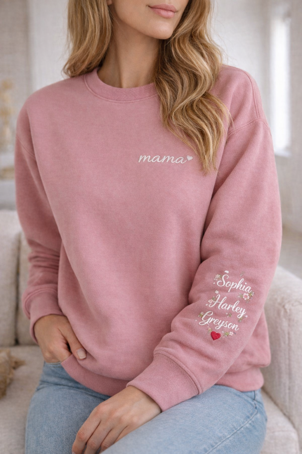 💐 Mama sweatshirt with children’s name on sleeve 💐