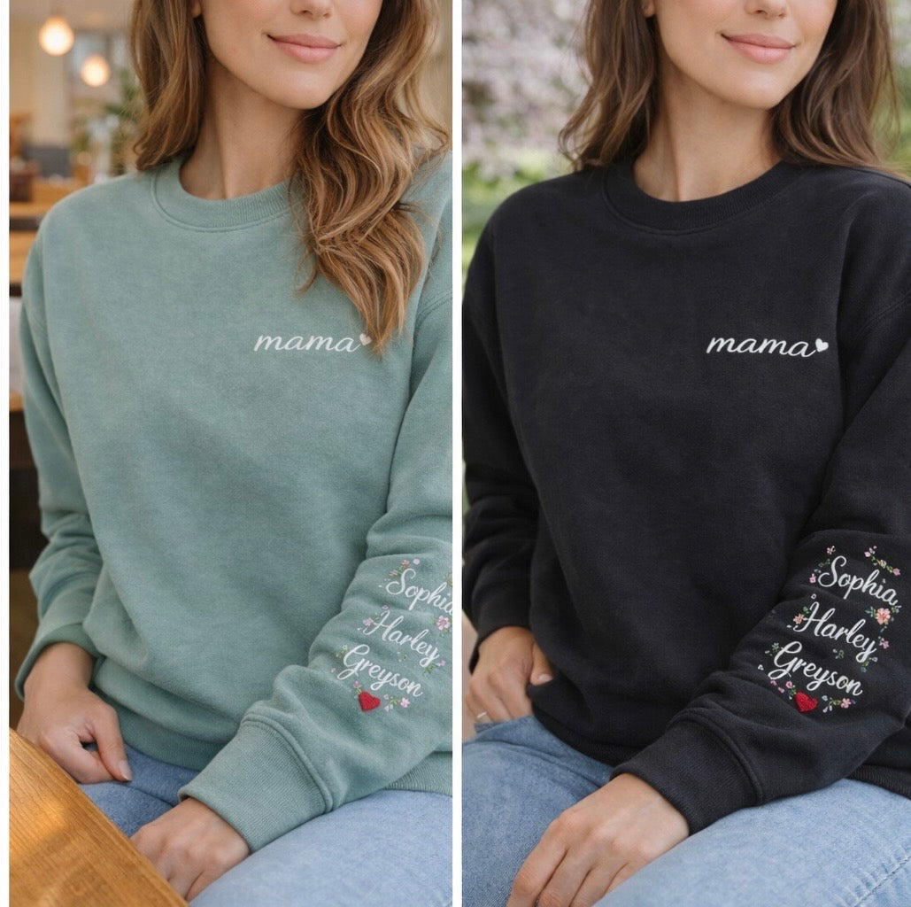 💐 Mama sweatshirt with children’s name on sleeve 💐